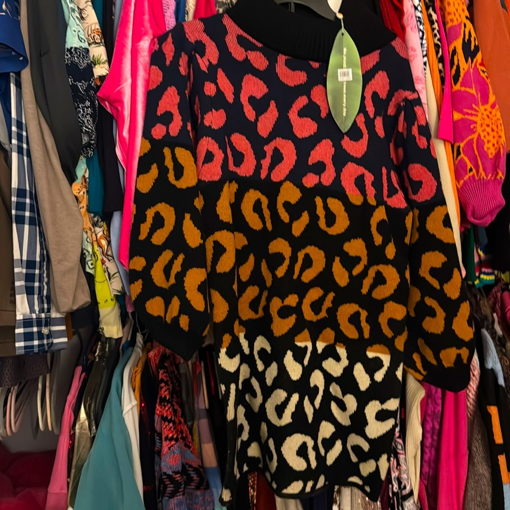 Farm Rio Mixed Leopard Long Sleeve
Sweater Dress